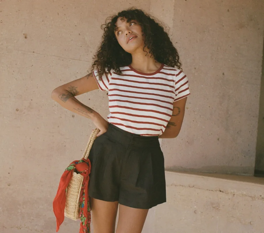 HMD -- VIVI TEE -- AUBURN SAN SIMEON STRIPE sold by Doen