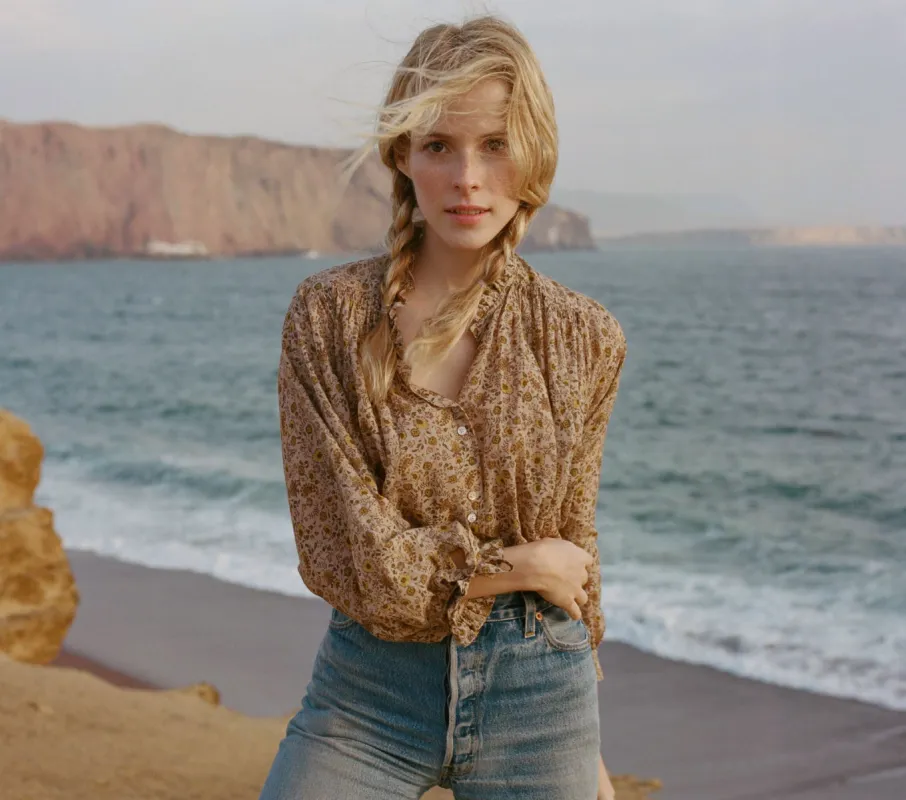 HMD -- ROSE TOP -- JAIPUR MUSTARD FLORAL sold by Doen