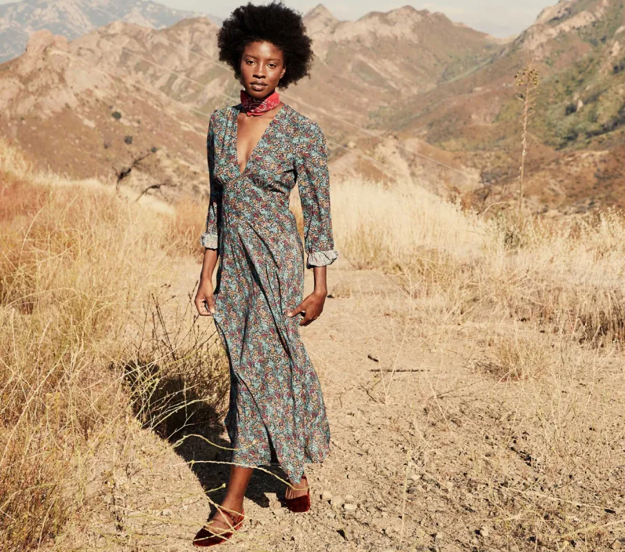HMD -- CHARLESTON DRESS -- NAVY LADY BIRD FLORAL sold by Doen