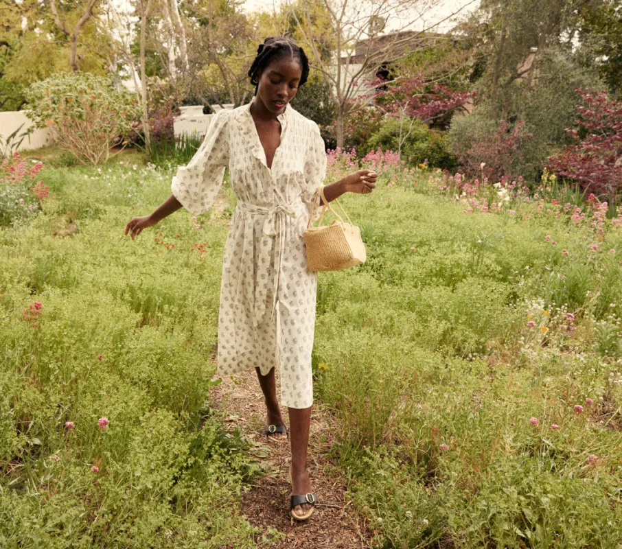 HMD -- STANTON DRESS -- RED DAHLIA BLOCK PRINT sold by Doen