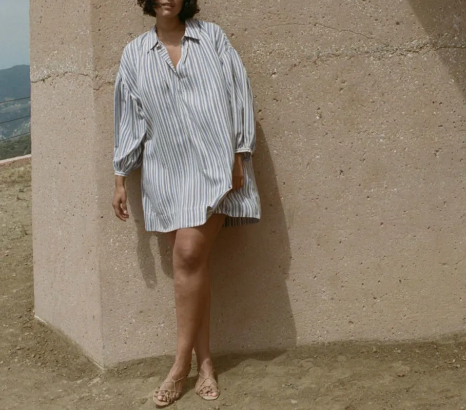 HMD -- MARNE DRESS -- BLUE VILLANDRY STRIPE sold by Doen