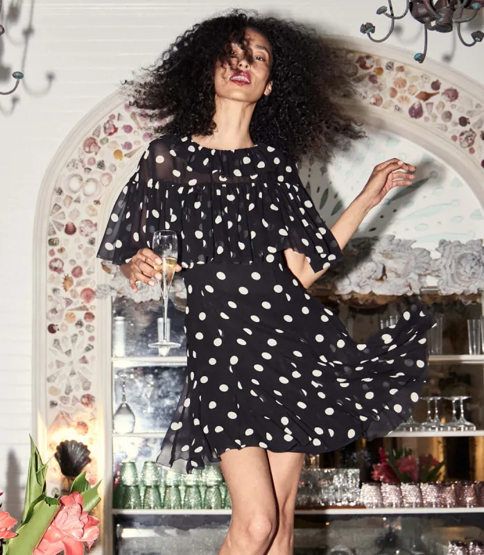 KAYLIN DRESS -- NOIR SOLSTICE SKY DOT made by Doen