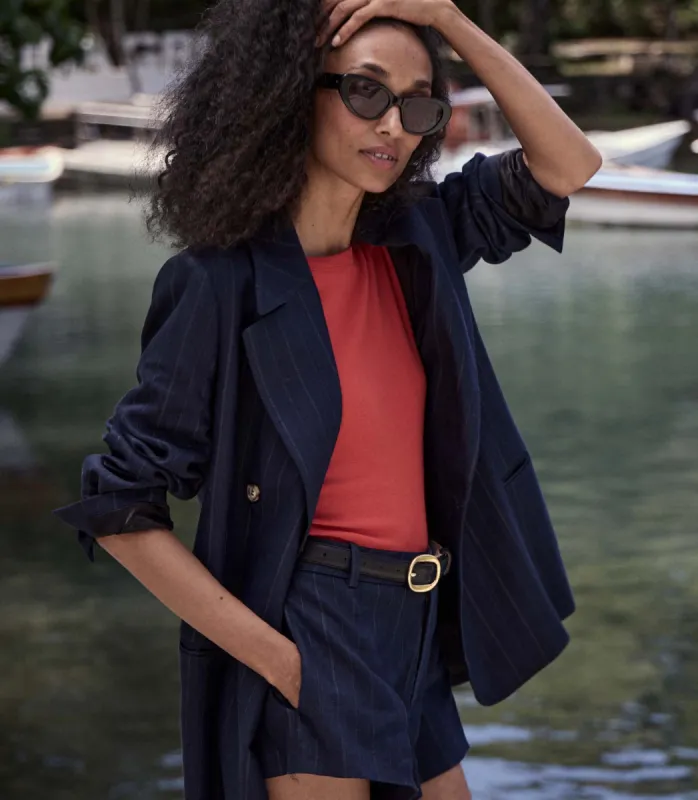 DANTON BLAZER -- NAVY PINSTRIPE sold by Doen