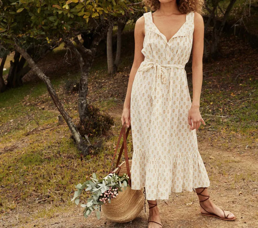 HMD -- HILDE DRESS -- CREAM SUNFLOWER BLOCK PRINT made by Doen