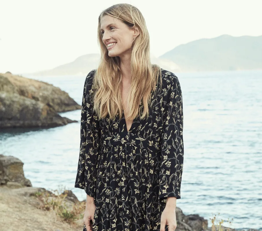 HMD -- ZINNIA DRESS -- BLACK SCROLL PRINT made by Doen