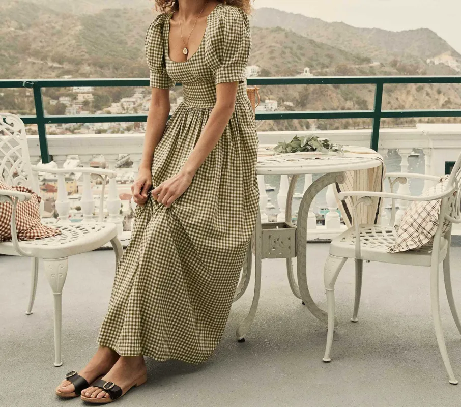 HMD -- KENNEDY DRESS -- OLIVE GINGHAM sold by Doen