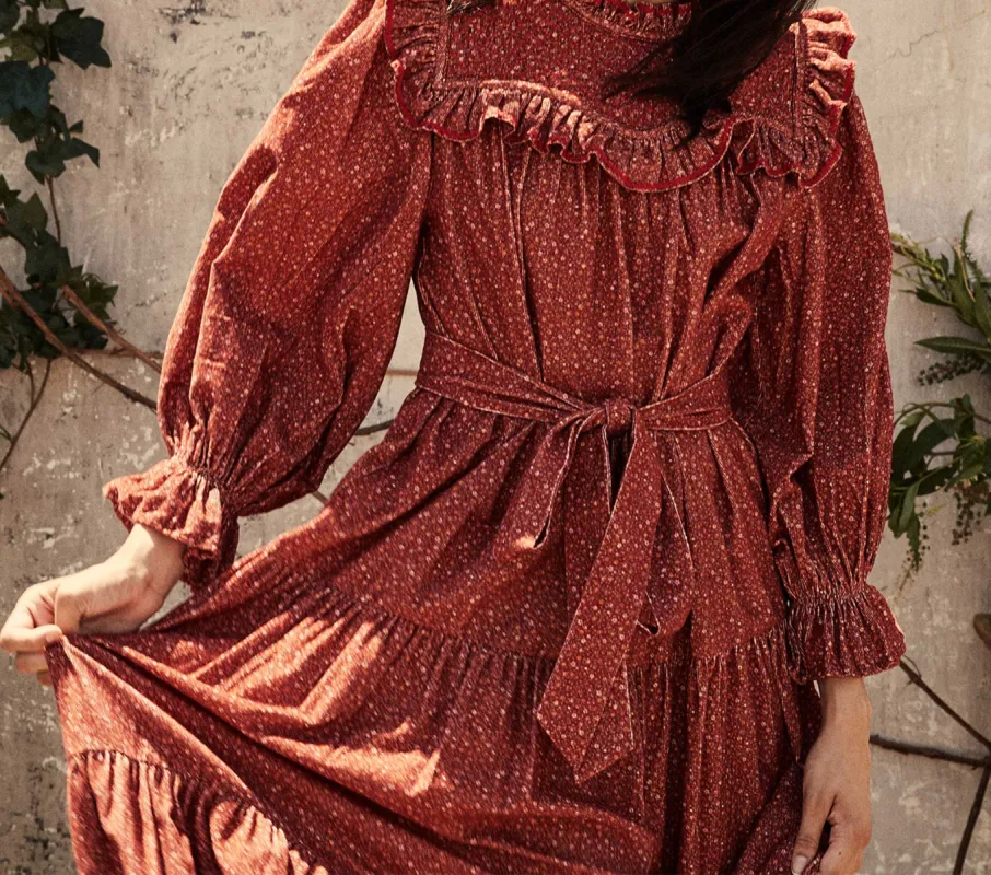 HMD -- MOUNTAIN DRESS -- BURGUNDY CALIFORNIA WILDFLOWER sold by Doen