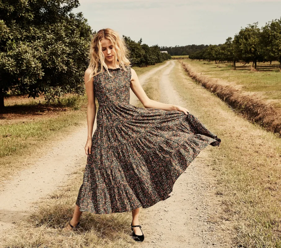 HMD -- RAVEN DRESS -- BLACK PETIT JARDIN PRINT sold by Doen