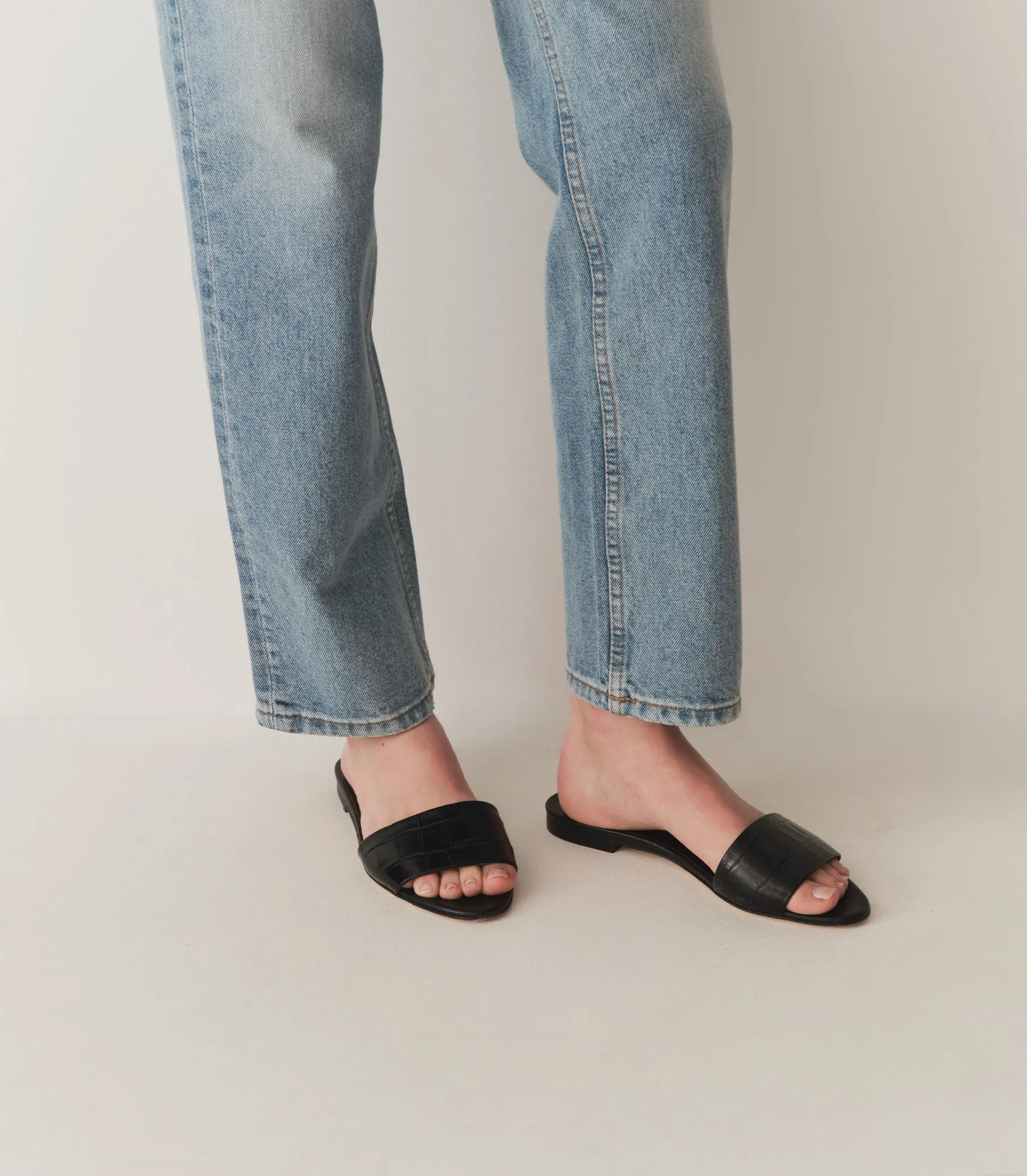 ANGELICA SANDAL -- BLACK FAUX CROC sold by Doen