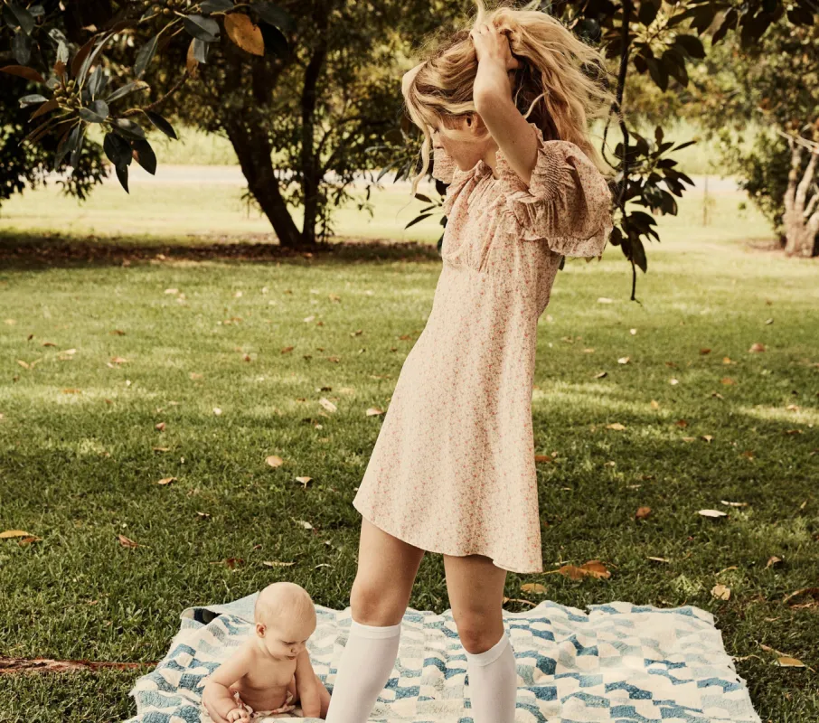 HMD -- BAUDOIN DRESS -- PEACH MARTHA'S GARDEN PRINT sold by Doen