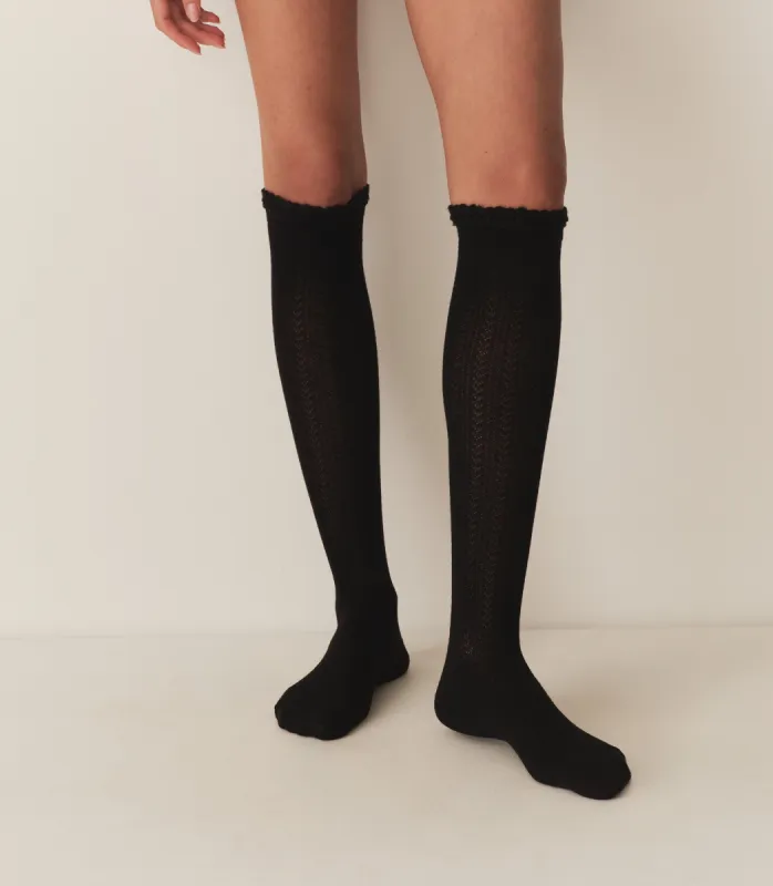 COLLÉGIEN POINTELLE KNEE HIGH SOCK -- NOIR DE CHARBON sold by Doen