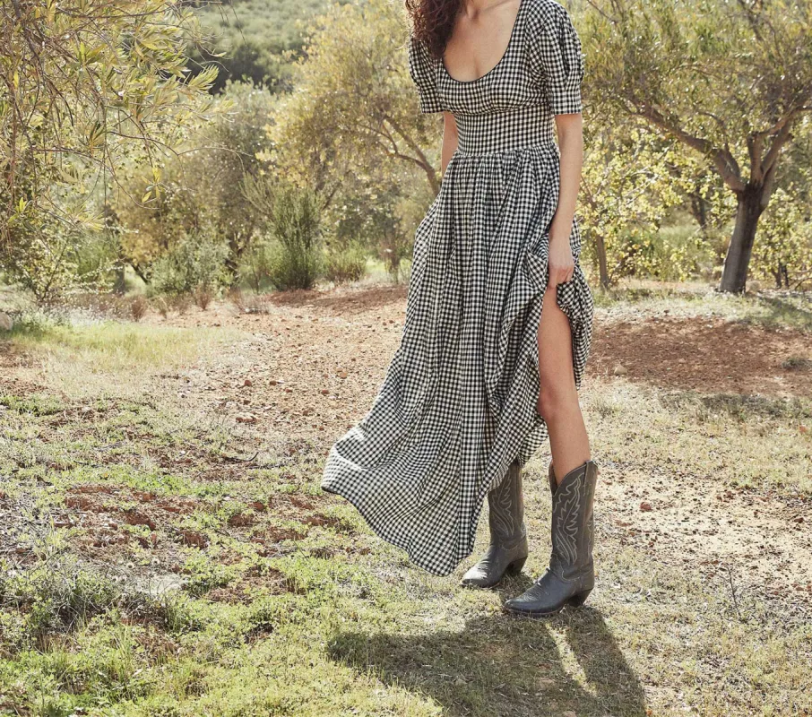 HMD -- KENNEDY DRESS -- INK GINGHAM sold by Doen