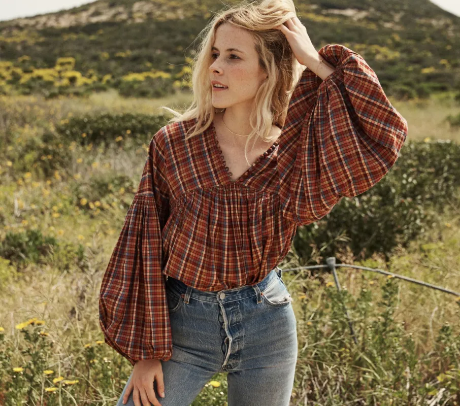 HMD -- THISTLE TOP -- BLUE AUTUMN PLAID made by Doen