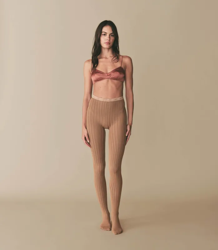 COLLÉGIEN RIBBED TIGHTS -- CARAMEL BEURRE SALÉ sold by Doen