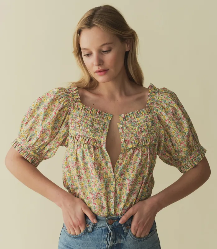 FARLEY TOP -- CHRYSANTHEMUM SKY FLORAL sold by Doen