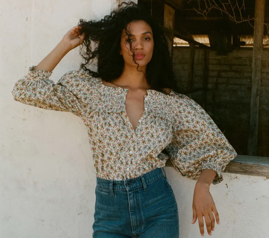 HMD -- CLAUDETTE TOP -- CRÌöME FLEURS D'AVIGNON sold by Doen