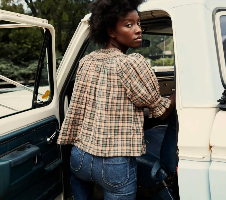 HMD -- ARTEMISIA TOP -- BLUSH PROMENADE PLAID sold by Doen