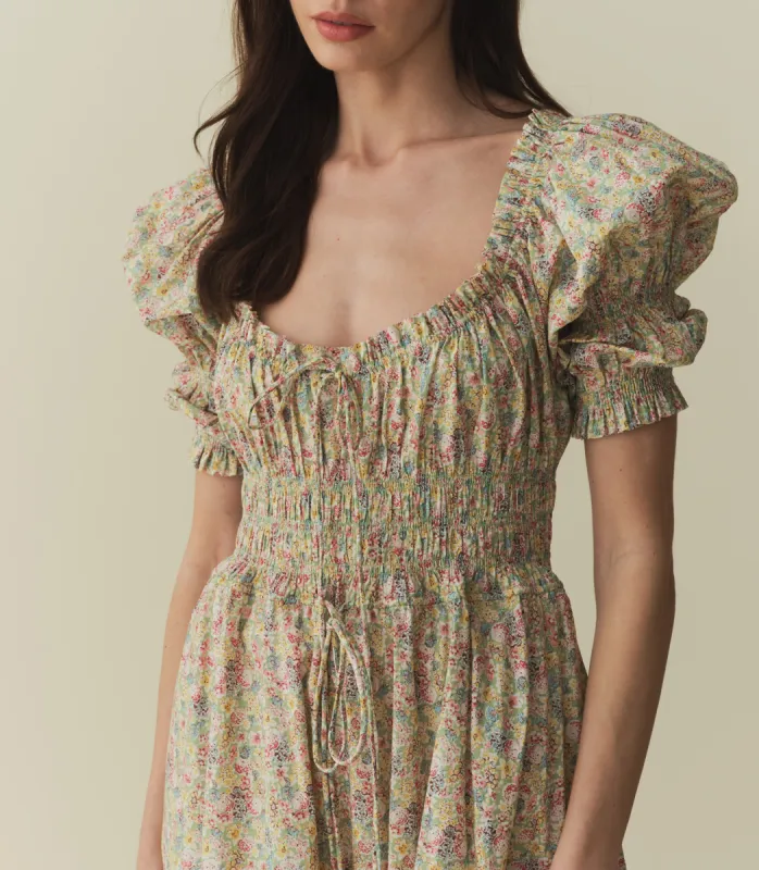ISCHIA DRESS -- CHRYSANTHEMUM SKY FLORAL sold by Doen