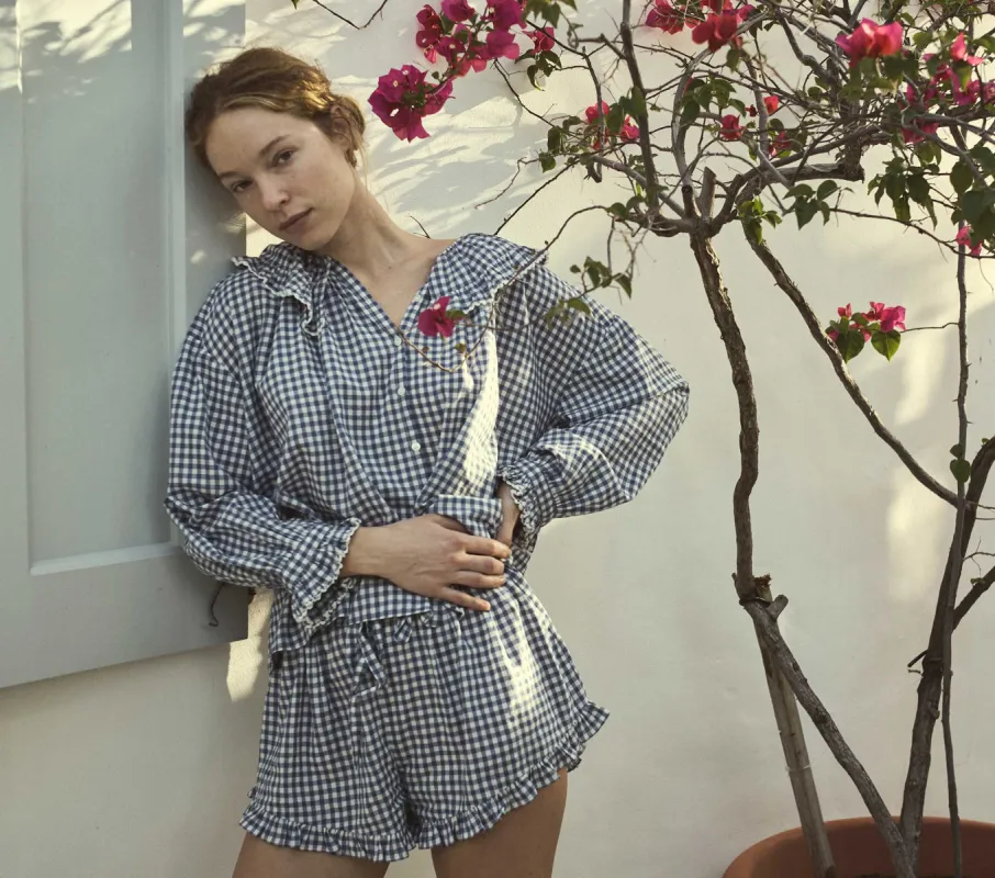 HMD -- SEYCHELLE TOP -- BLUE GINGHAM sold by Doen