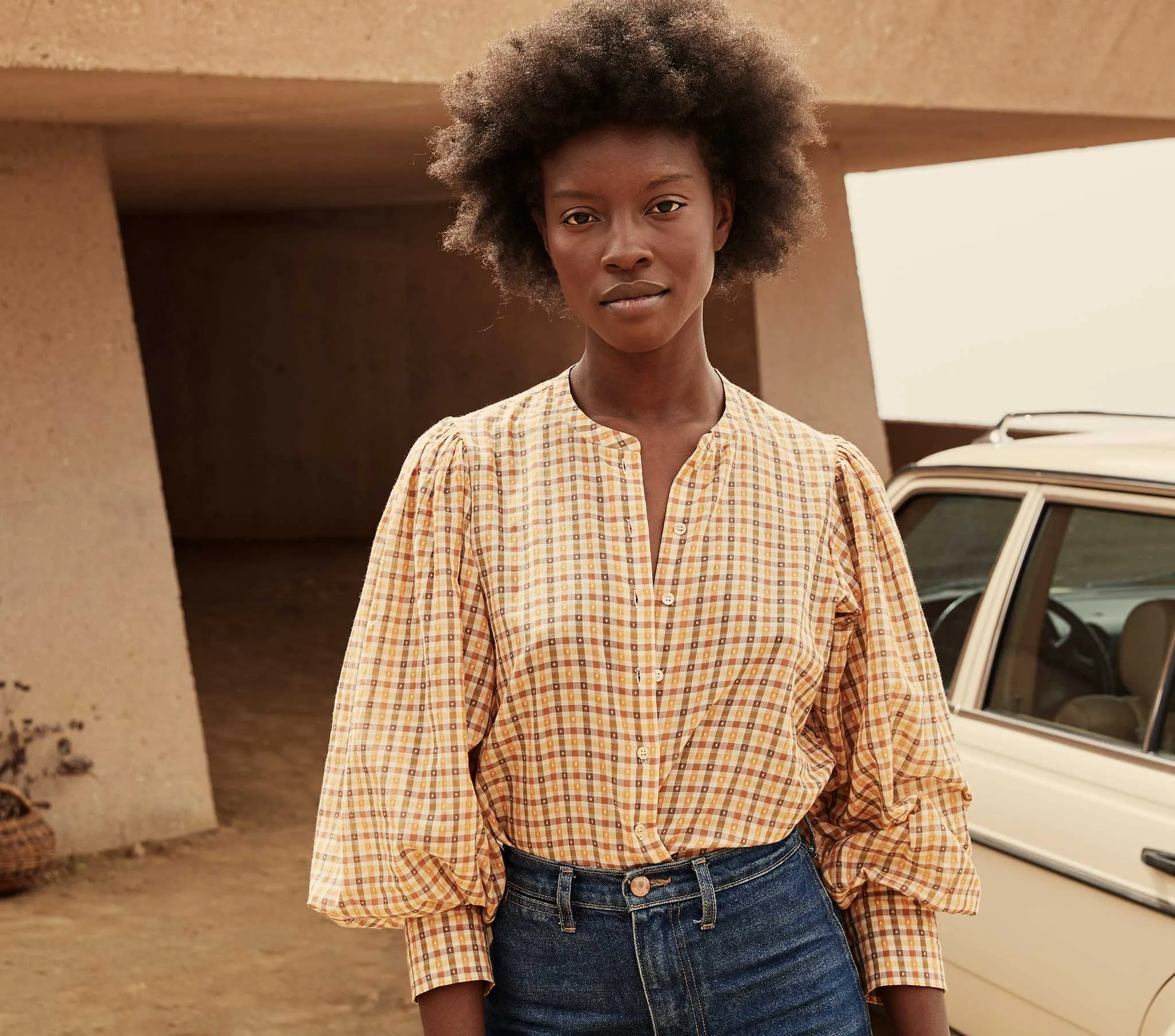 HMD -- SCARLET TOP -- ORANGE MERINGUE PLAID sold by Doen