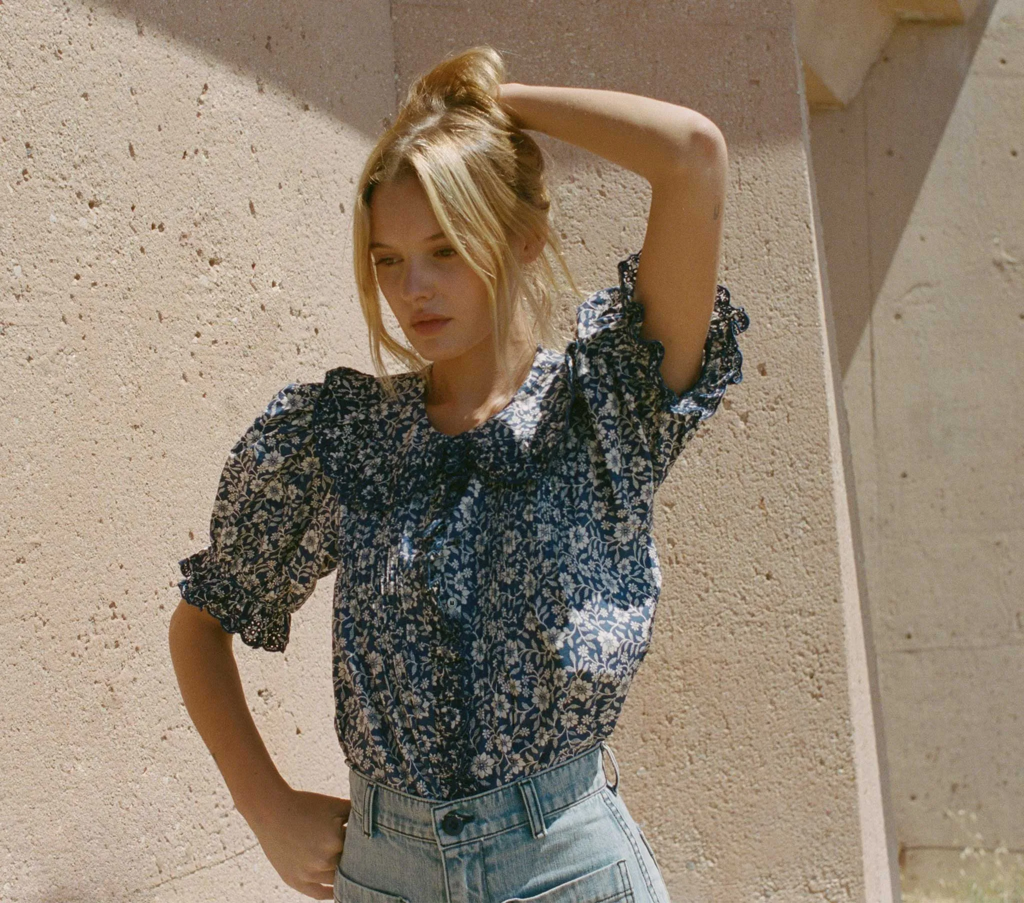 HMD -- QUINCY TOP -- BLUE JESSAMINE CALICO sold by Doen