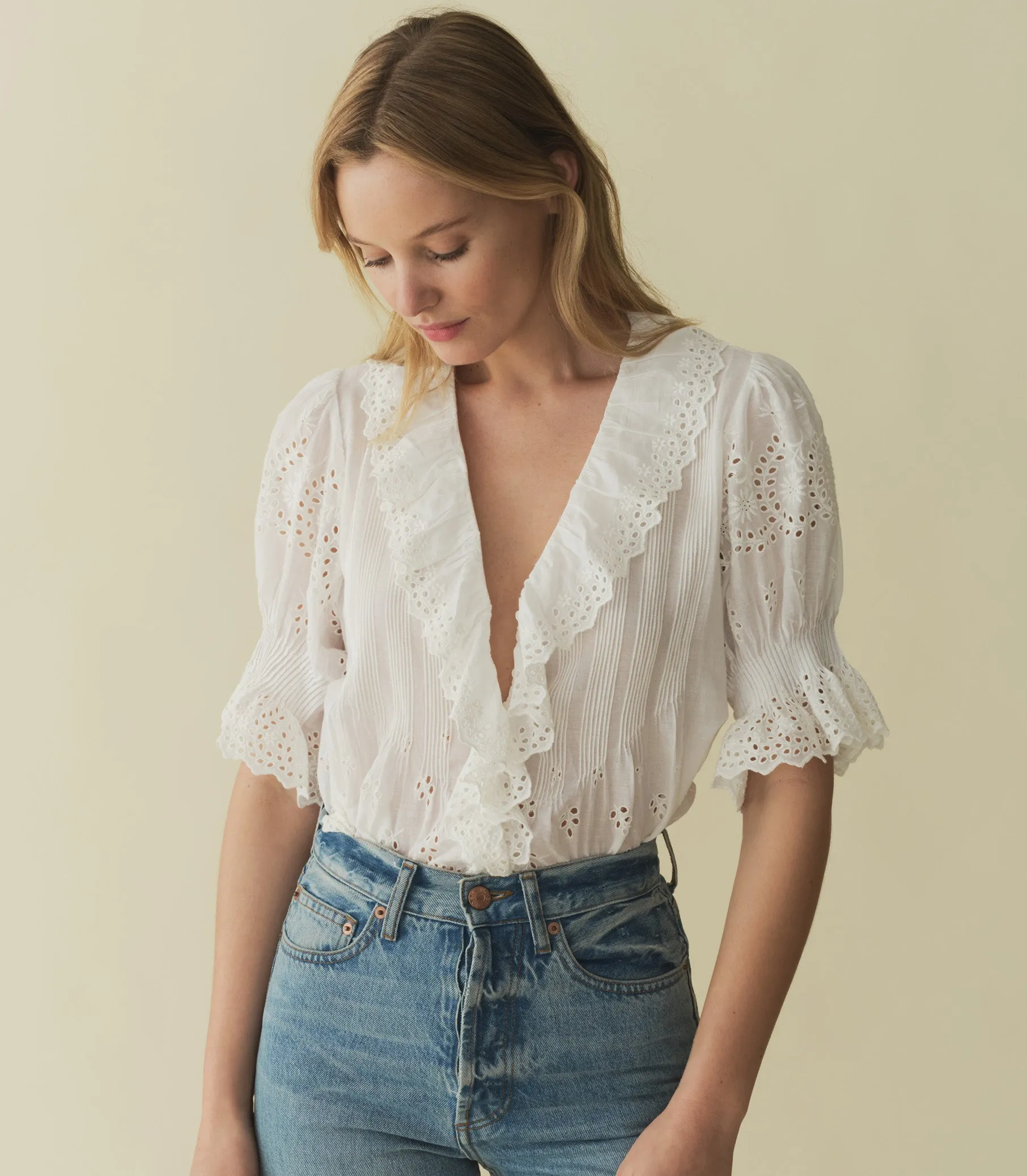 HENRI TOP -- SALT EYELET sold by Doen