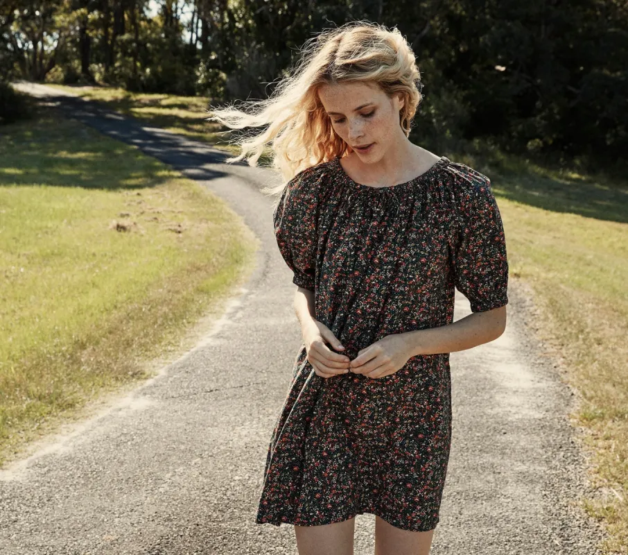 HMD -- CHESTNUT DRESS -- BLACK PETIT JARDIN PRINT sold by Doen