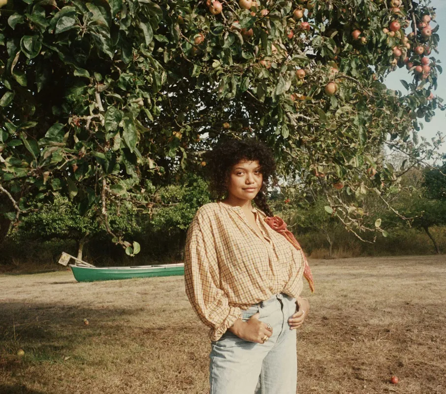 HMD -- THE JANE BLOUSE -- ORANGE MERINGUE PLAID sold by Doen