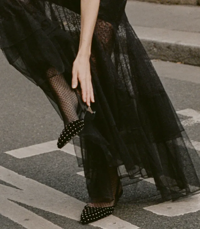 CALVI SLINGBACK -- BLACK VELVET CRYSTAL made by Doen