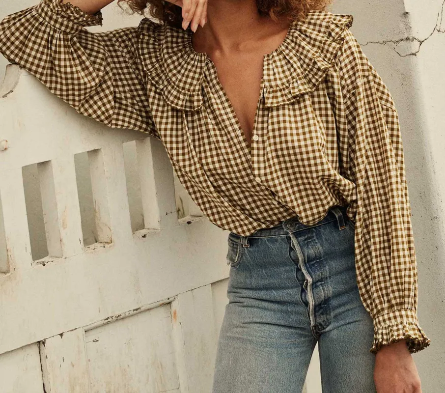 HMD -- SEYCHELLE TOP -- OLIVE GINGHAM sold by Doen