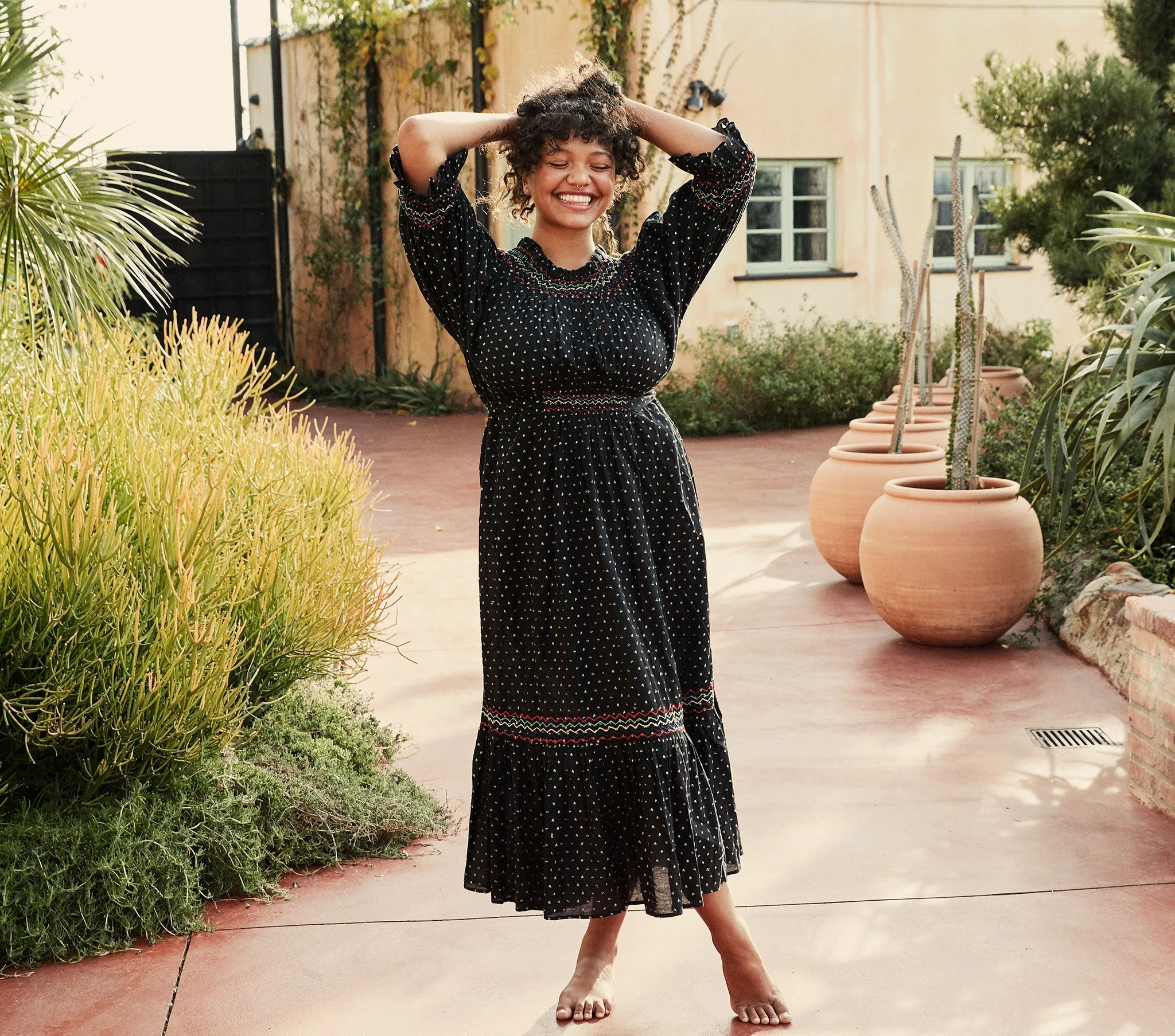 HMD -- MARINA DRESS -- BLACK W/ MULTI EMBROIDERY sold by Doen product image thumbnail 3