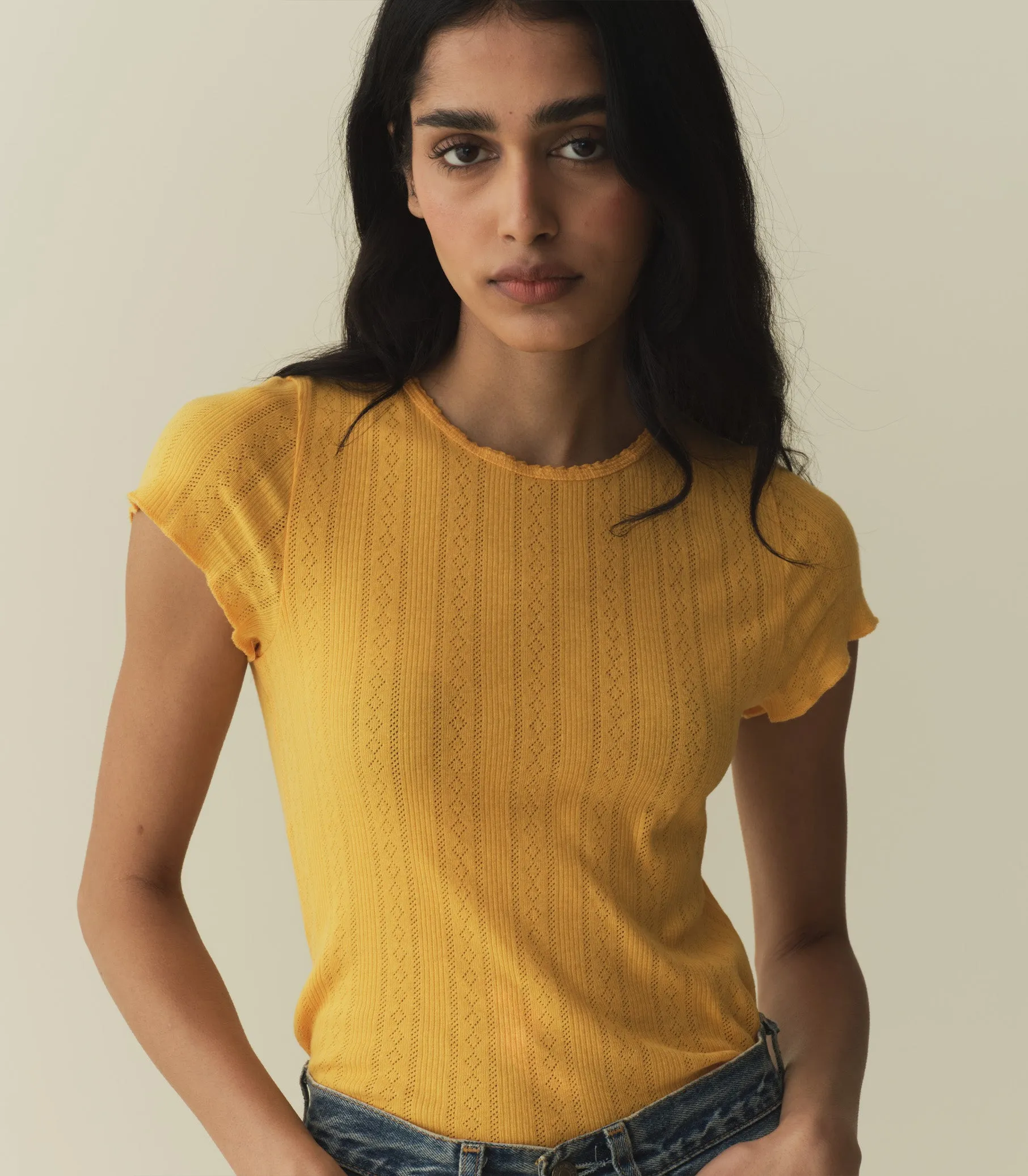 VIVI TEE -- JONQUILLE APOLLINE POINTELLE sold by Doen product image thumbnail 3