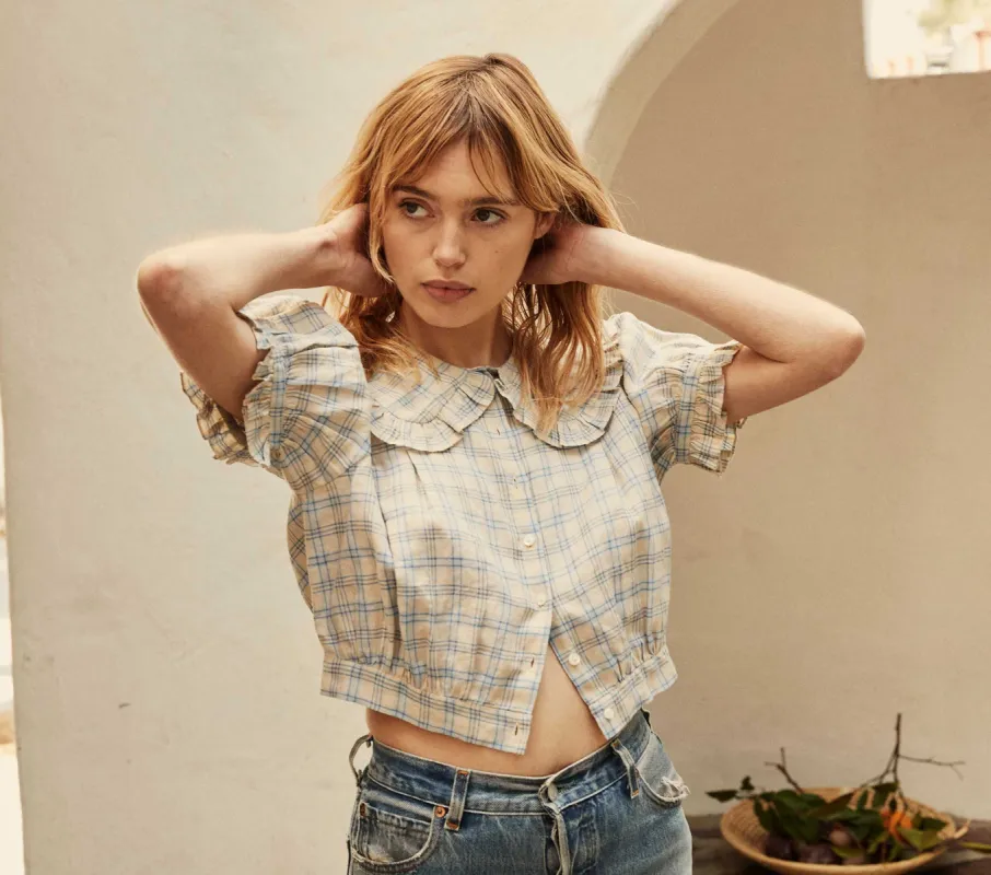 HMD -- SPARROW TOP -- BLUE MEADOWLARK PLAID sold by Doen