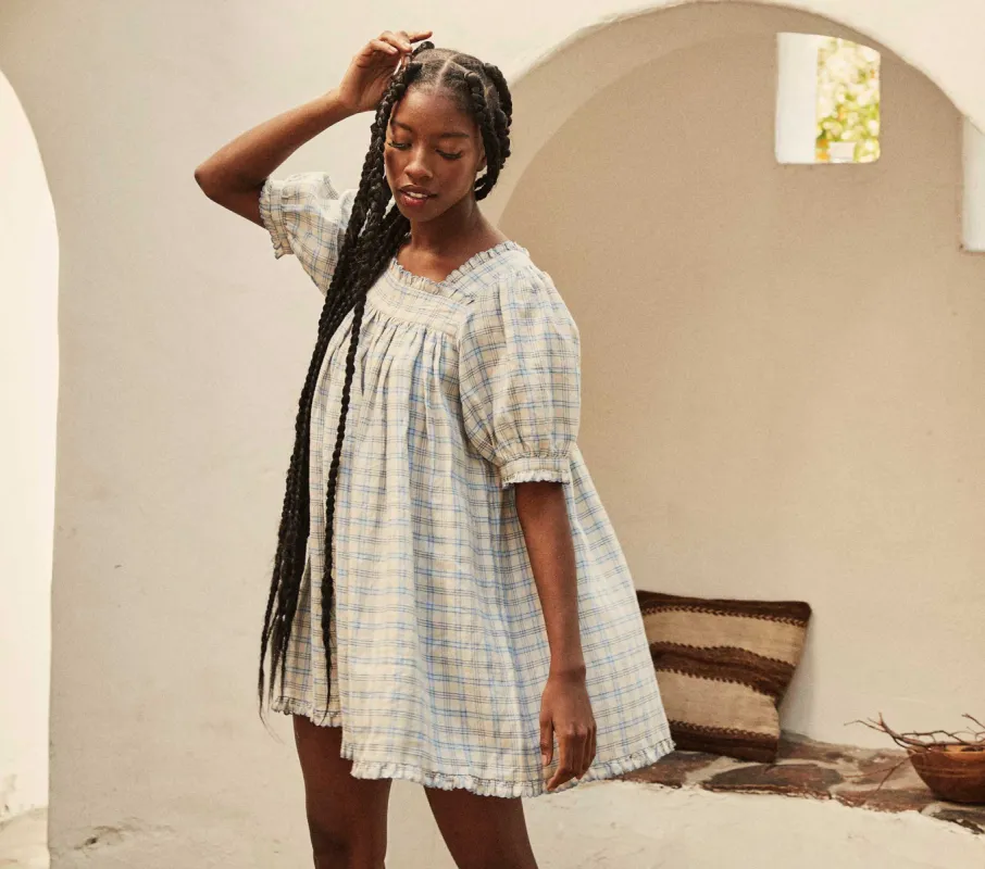 HMD -- FREDE DRESS -- BLUE MEADOWLARK PLAID sold by Doen