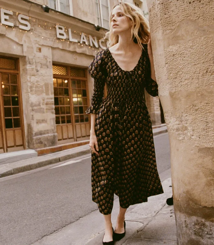 KAIRA DRESS -- NOIR MEADOWSWEET FLORAL sold by Doen