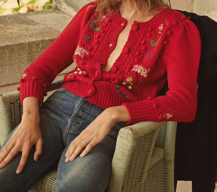 HMD -- FORGET-ME-NOT CARDIGAN SWEATER -- CERISE sold by Doen