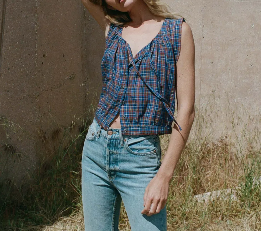 HMD -- ROSELLE TOP -- AZURE FRENCH PLAID sold by Doen