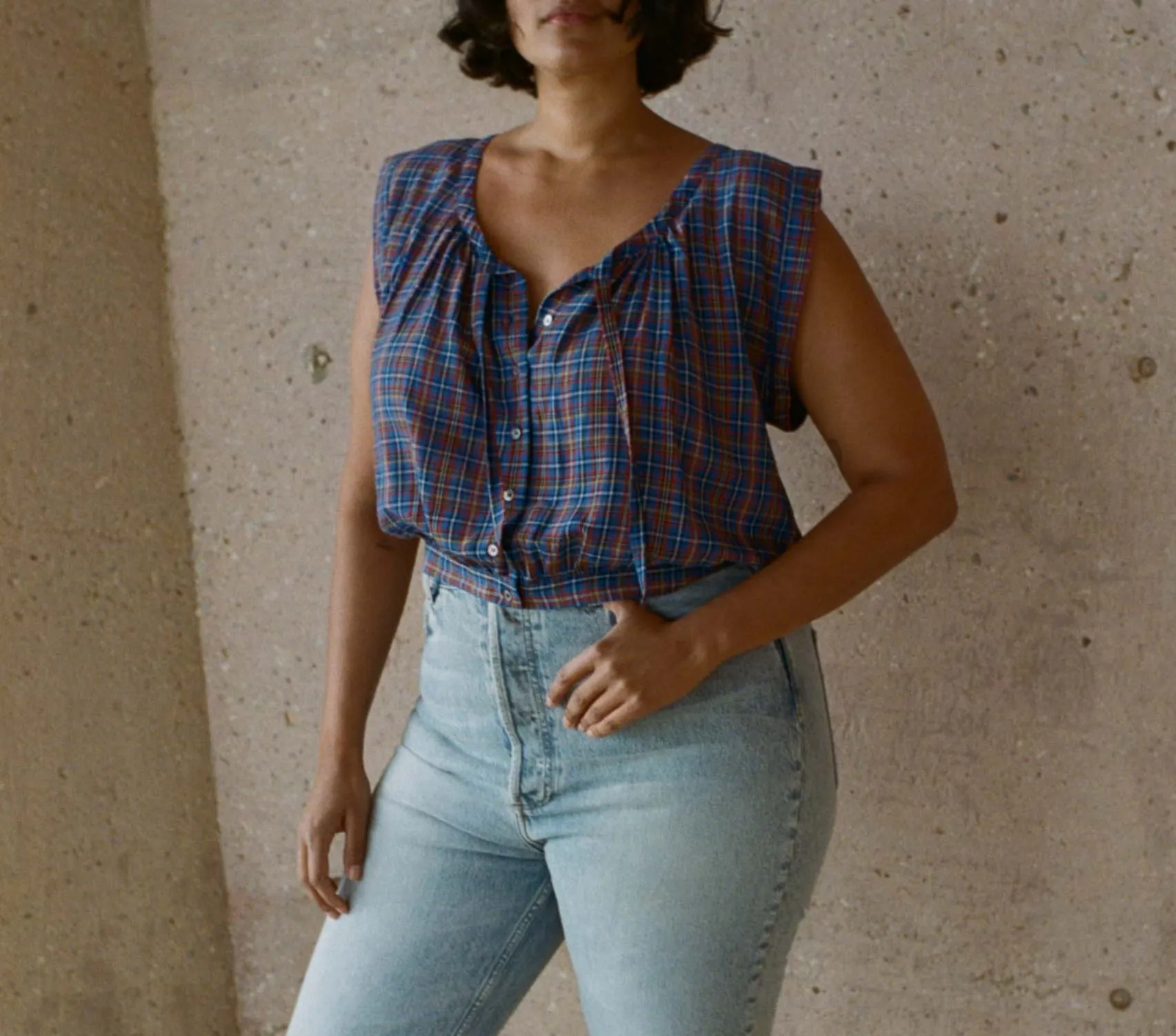 HMD -- ROSELLE TOP -- AZURE FRENCH PLAID sold by Doen product image thumbnail 3