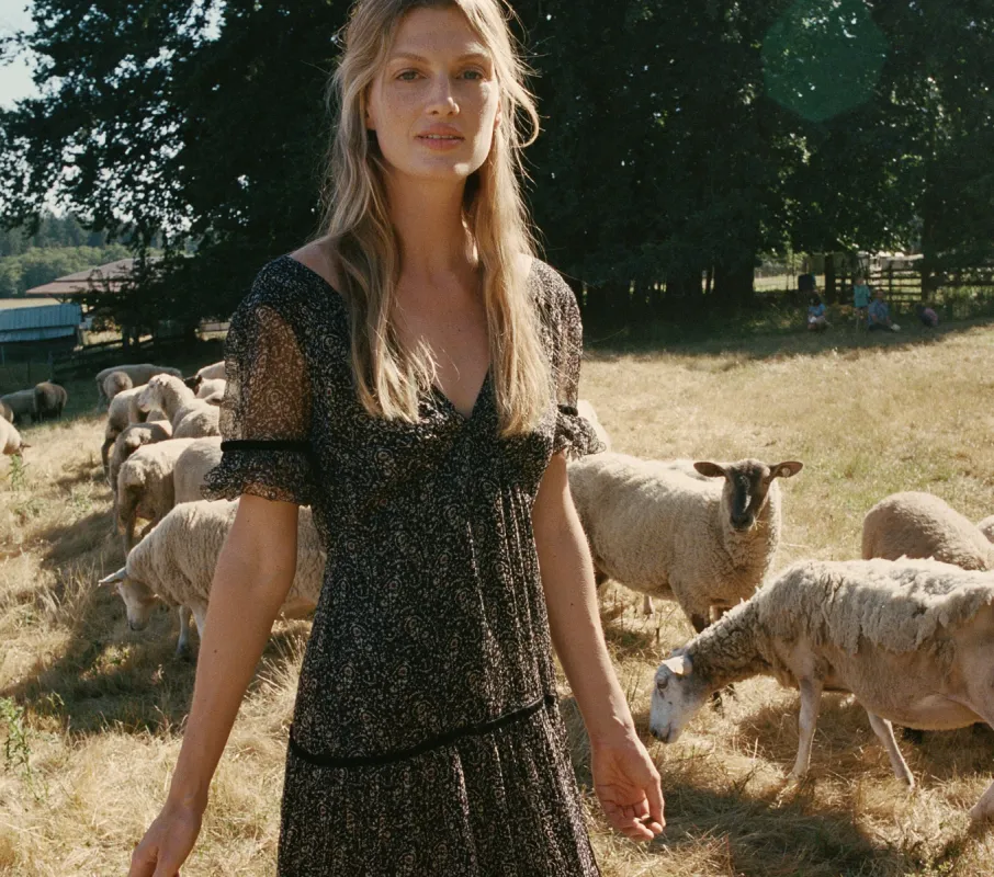 HMD -- AYANA DRESS -- BLACK PRAIRIE PAISLEY sold by Doen