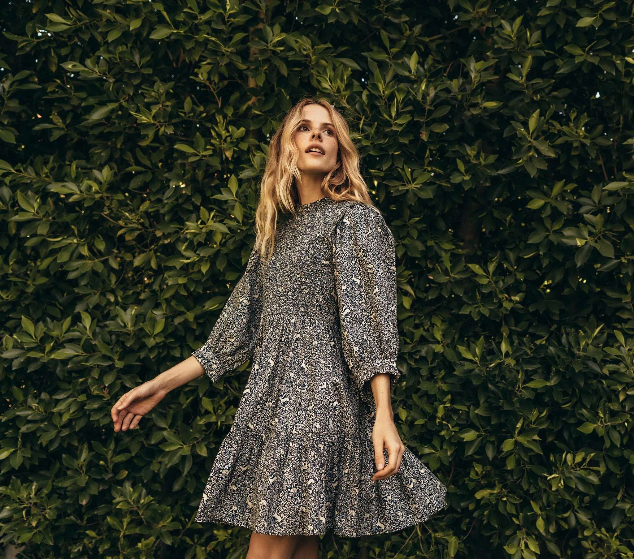 HMD -- LEDA DRESS -- CREAM/BLUE PRANCING FAWN FLORAL sold by Doen product image thumbnail 5