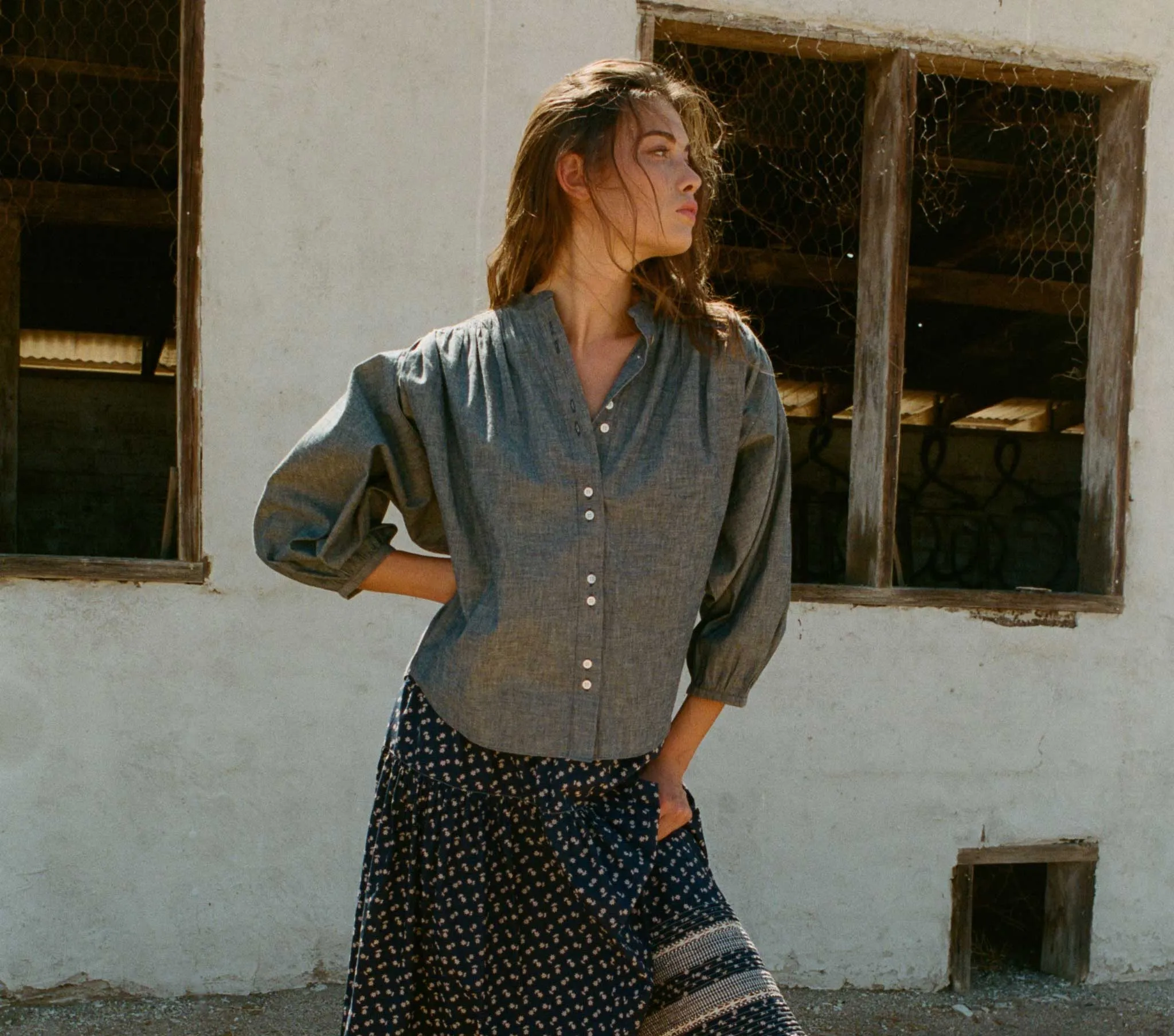 HMD -- OJAI TOP -- BLUE CHAMBRAY sold by Doen product image thumbnail 3