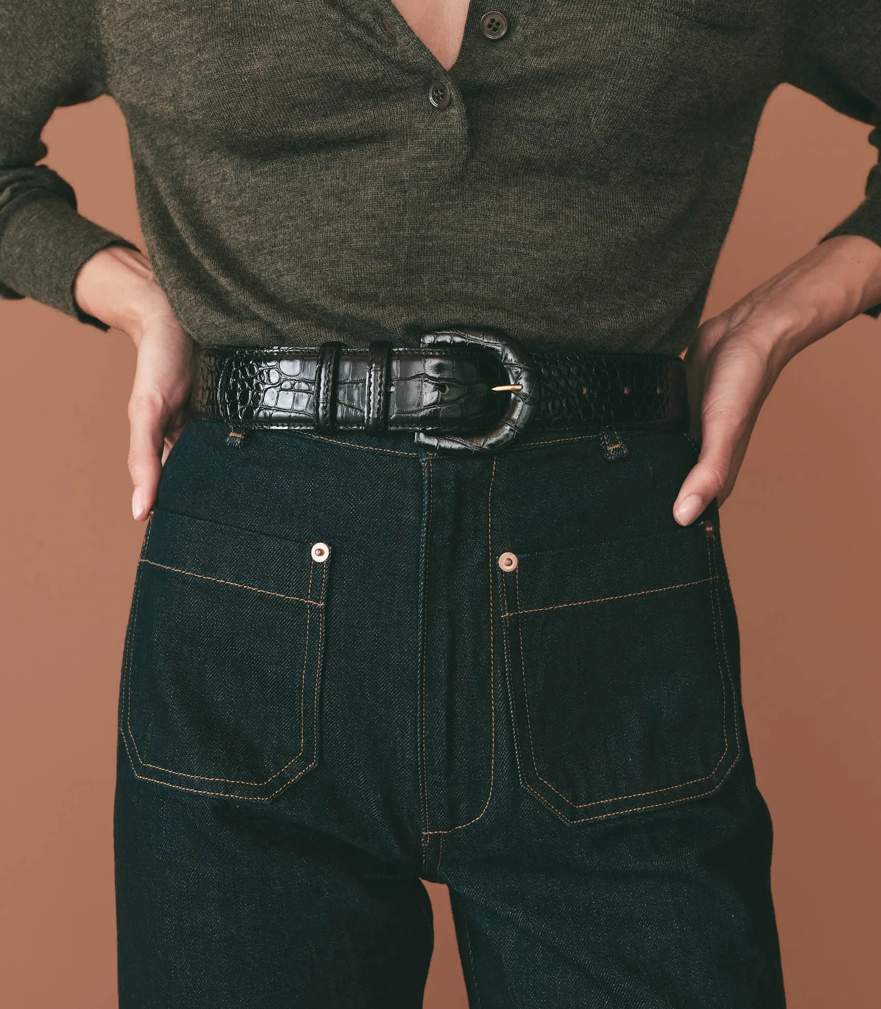 HMD -- LUDAVINE BELT -- BLACK FAUX CROC sold by Doen