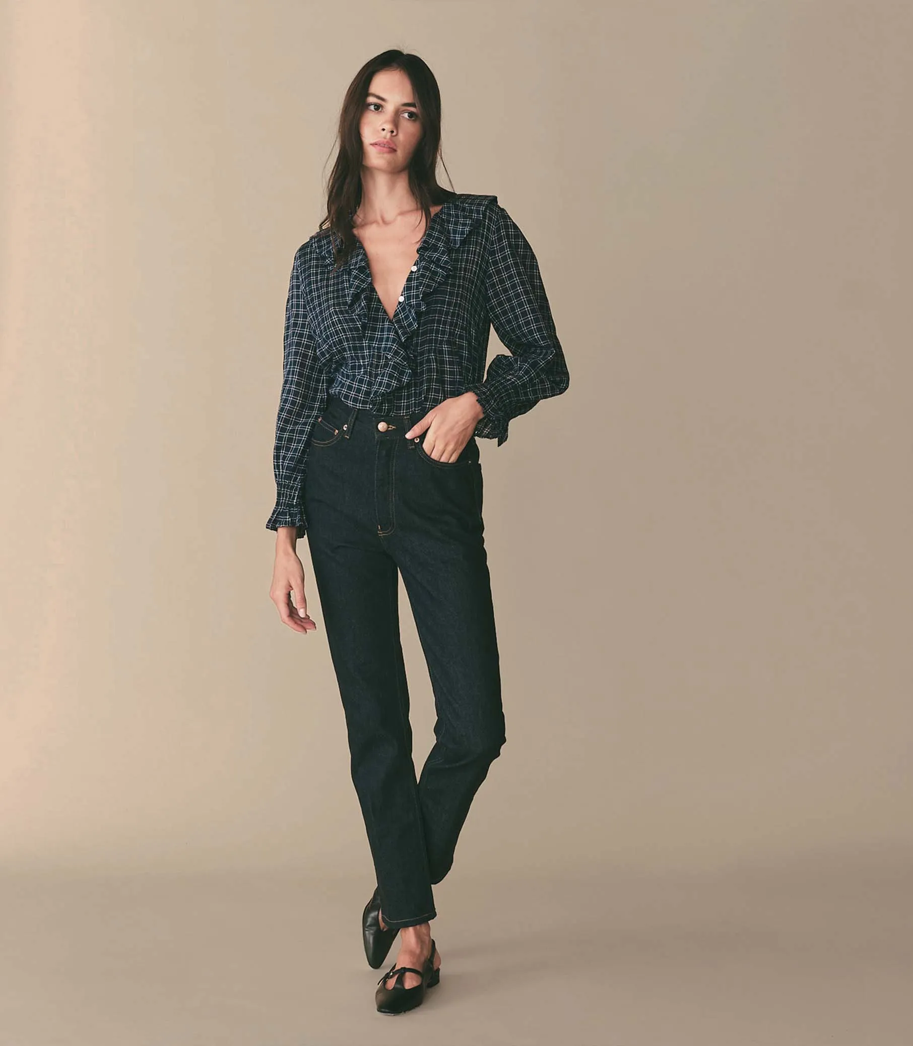 HMD -- HARDY TOP -- BLEU COTTAGE PLAID sold by Doen