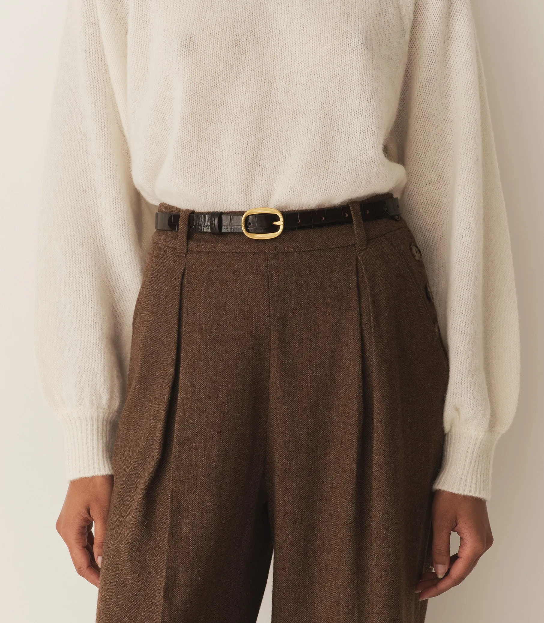 AVI SLIM BELT -- BROWN FAUX CROC sold by Doen