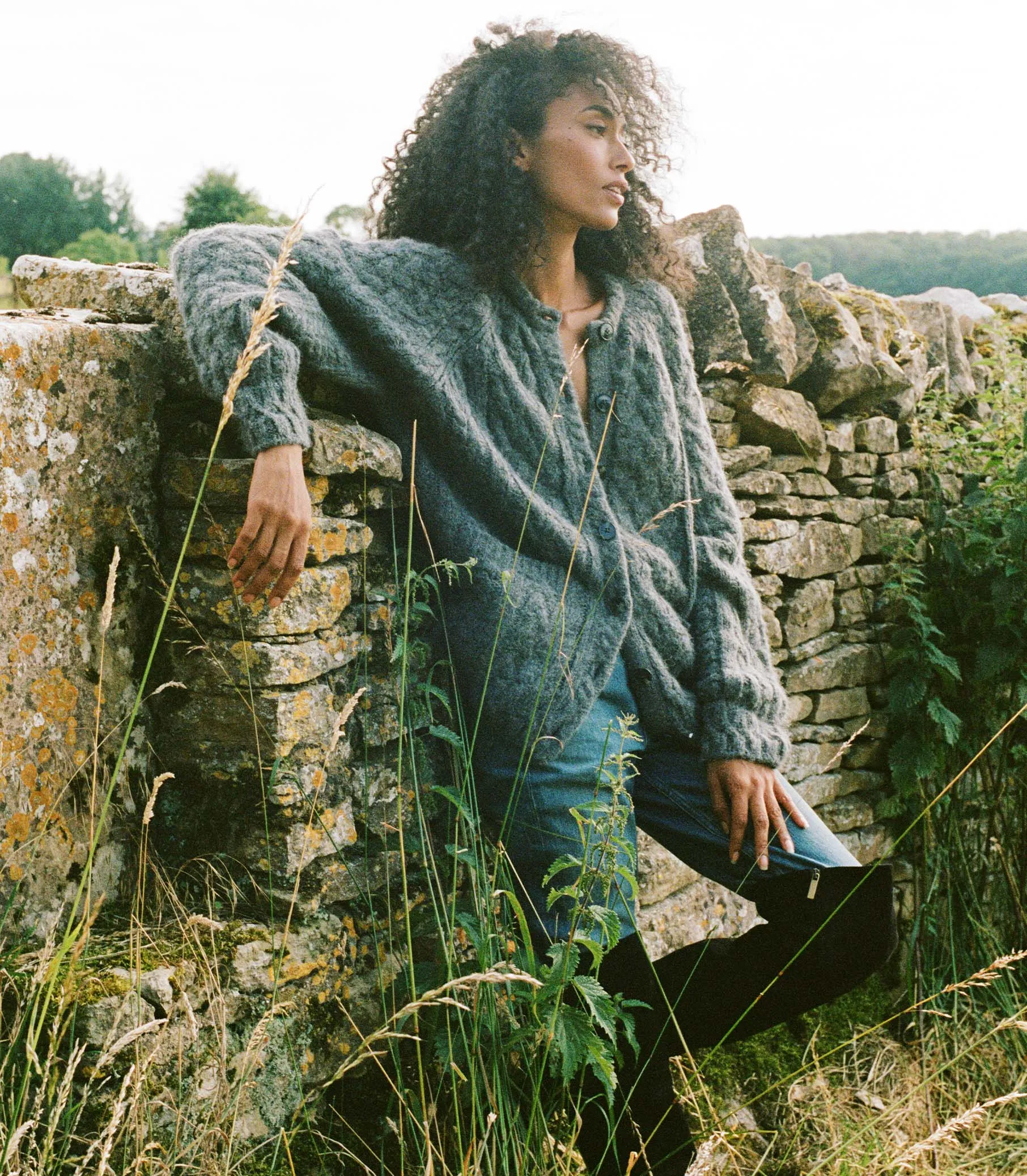 CALDWELL CARDIGAN -- CHARCOAL sold by Doen