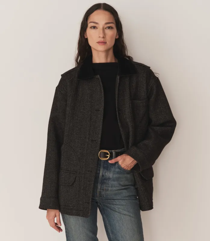 PASCUAL WOOL JACKET -- CHARCOAL HERRINGBONE sold by Doen