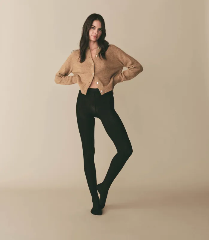 COLLÉGIEN RIBBED TIGHTS -- NOIR DE CHARBON sold by Doen