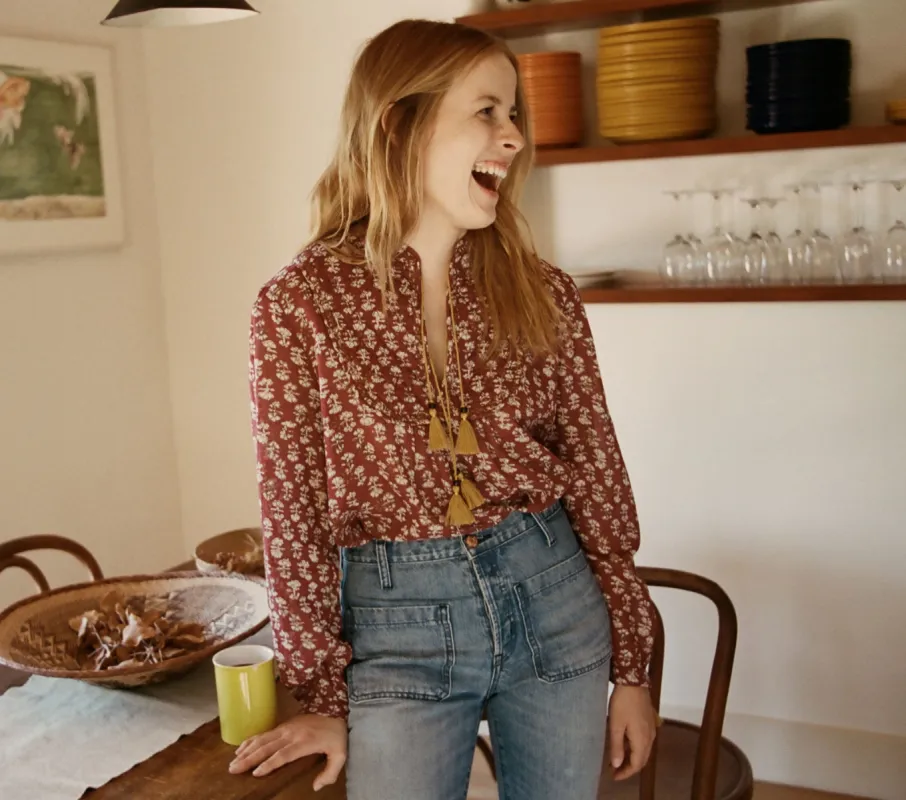 HMD -- HAMSA TOP -- RUST BLOCK PRINT sold by Doen