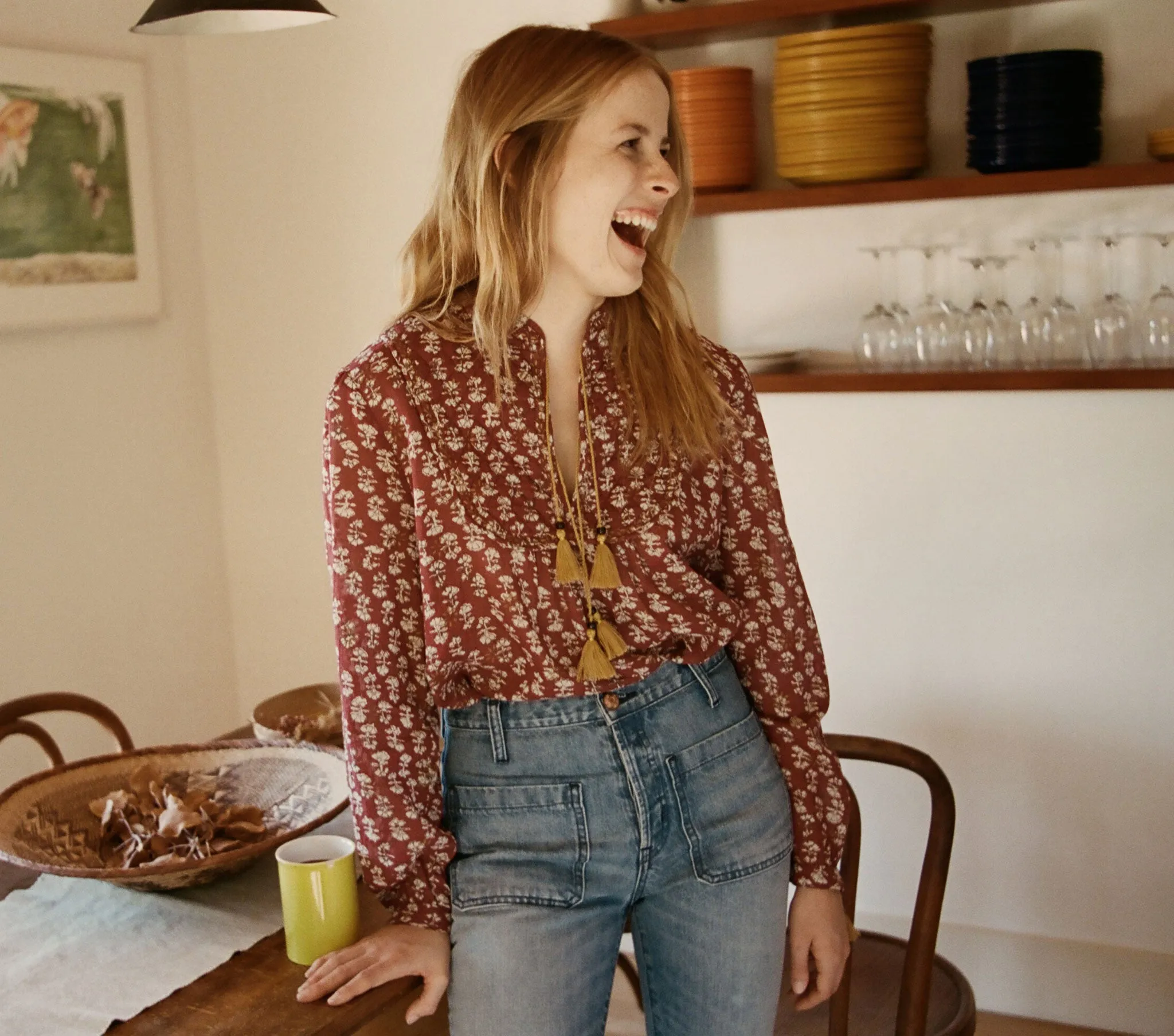 HMD -- HAMSA TOP -- RUST BLOCK PRINT sold by Doen