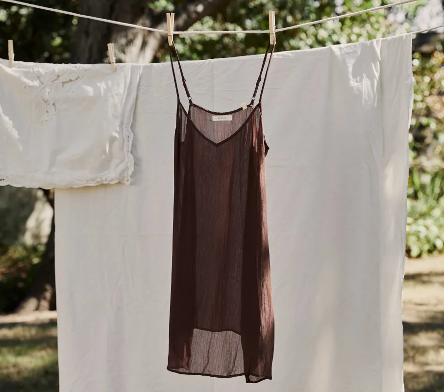 SHORT DEEP V-NECK SLIP -- UMBER sold by Doen